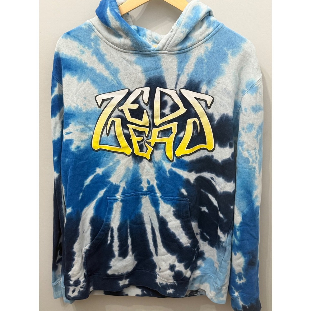Zeds Dead Tie Dye Hoodie Blue White Yellow EDM Rave Music Merch Pullover Medium